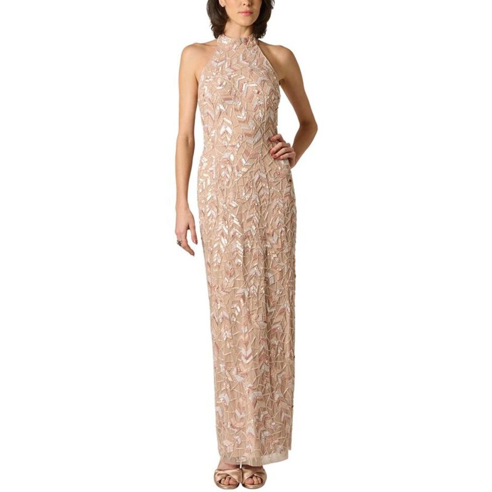 Aidan Mattox Womens Beaded Halter Long Dress